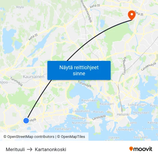 Merituuli to Kartanonkoski map