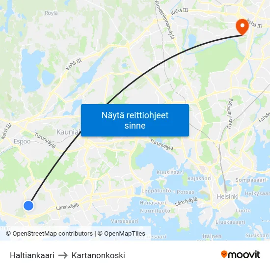 Haltiankaari to Kartanonkoski map