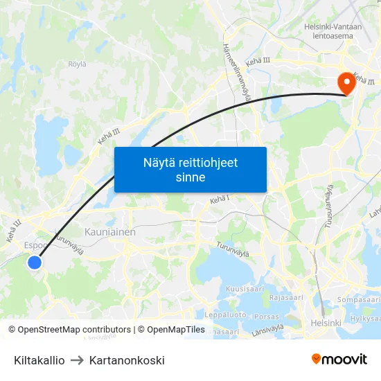 Kiltakallio to Kartanonkoski map