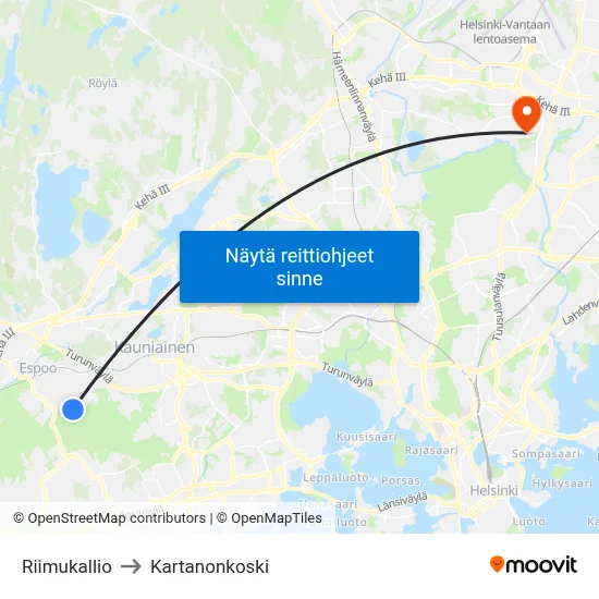 Riimukallio to Kartanonkoski map