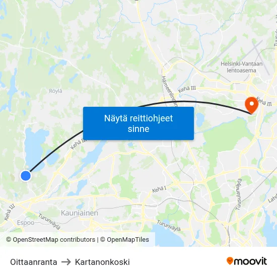 Oittaanranta to Kartanonkoski map