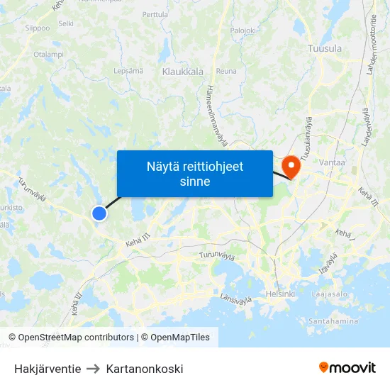 Hakjärventie to Kartanonkoski map