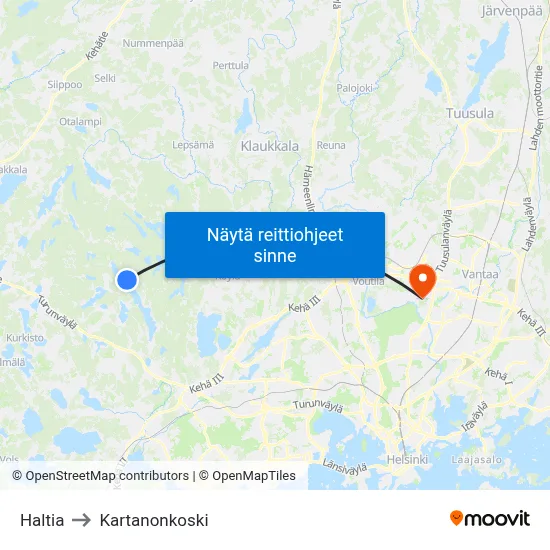 Haltia to Kartanonkoski map