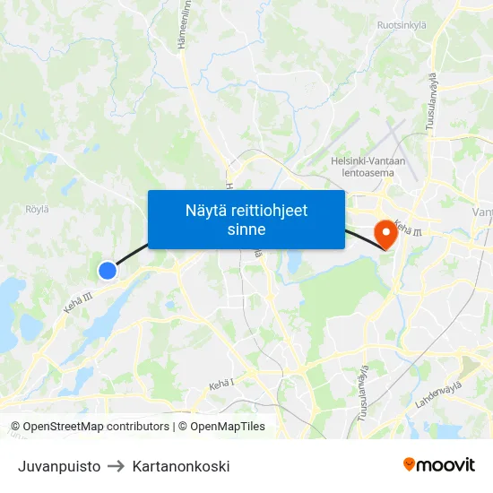 Juvanpuisto to Kartanonkoski map