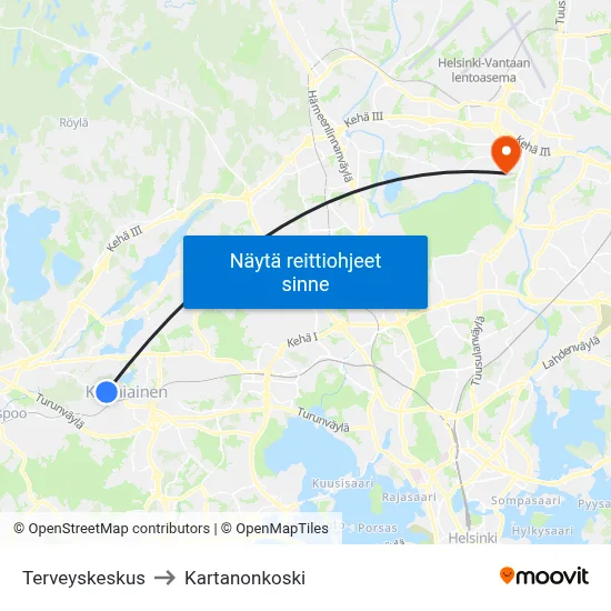 Terveyskeskus to Kartanonkoski map