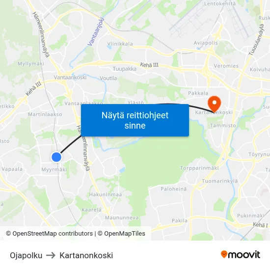 Ojapolku to Kartanonkoski map