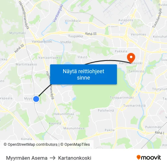 Myyrmäen Asema to Kartanonkoski map