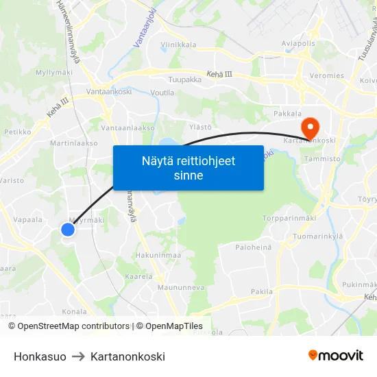 Honkasuo to Kartanonkoski map