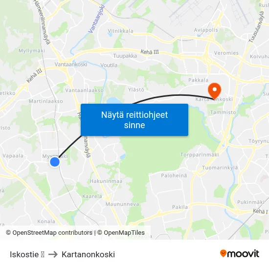 Iskostie 🛍️ to Kartanonkoski map
