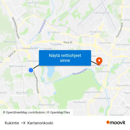 Kukintie to Kartanonkoski map