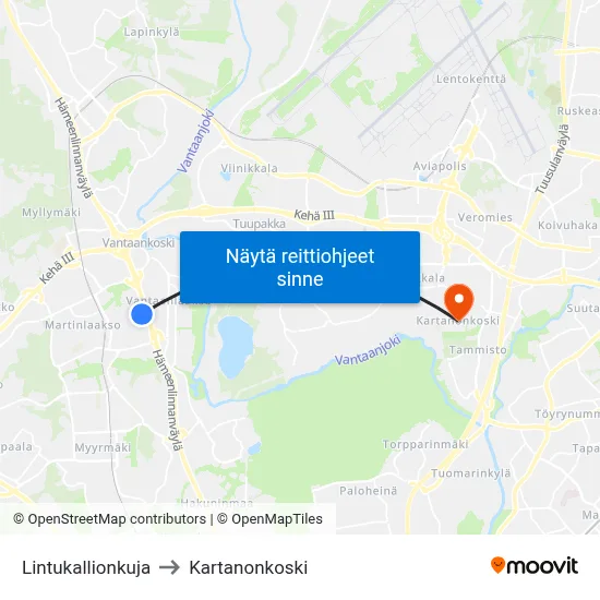 Lintukallionkuja to Kartanonkoski map