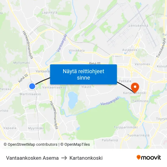 Vantaankosken Asema to Kartanonkoski map