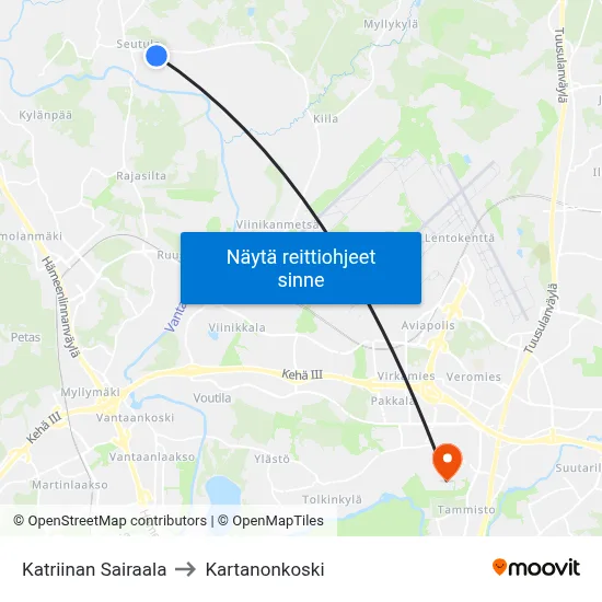 Katriinan Sairaala to Kartanonkoski map