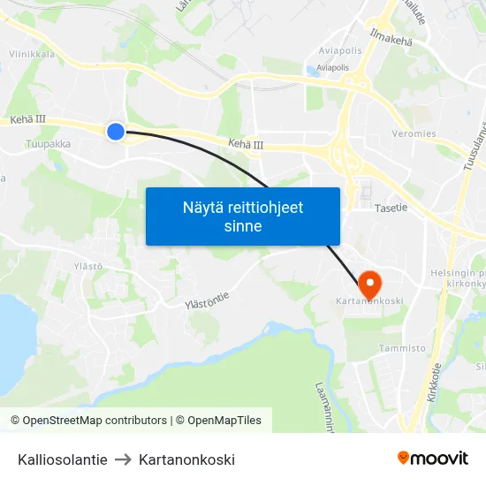Kalliosolantie to Kartanonkoski map