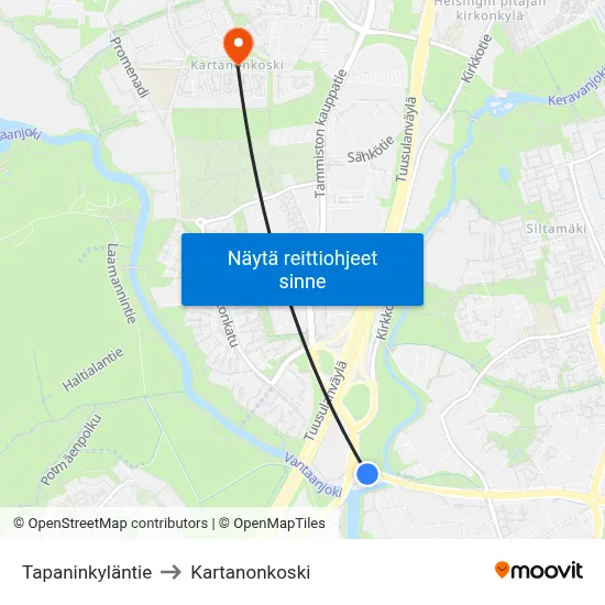Tapaninkyläntie to Kartanonkoski map