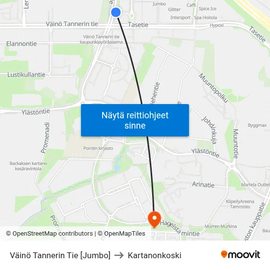 Väinö Tannerin Tie 🛍️ to Kartanonkoski map