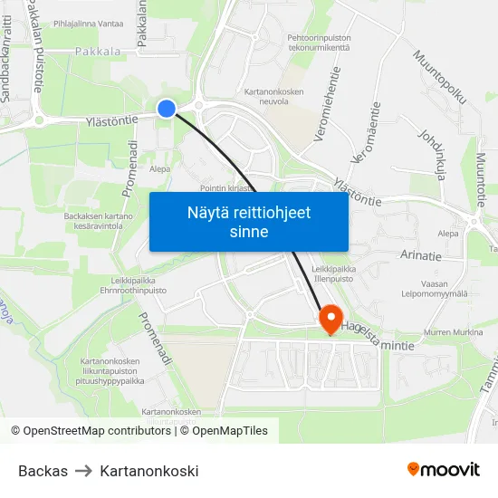 Backas to Kartanonkoski map