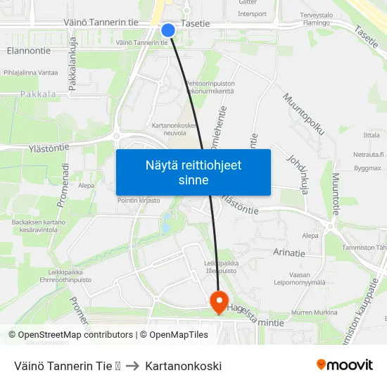 Väinö Tannerin Tie  🛍️ to Kartanonkoski map