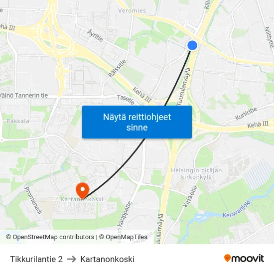 Tikkurilantie 2 to Kartanonkoski map