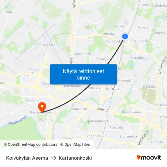 Koivukylän Asema to Kartanonkoski map