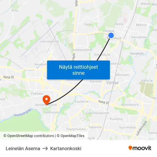 Leinelän Asema to Kartanonkoski map