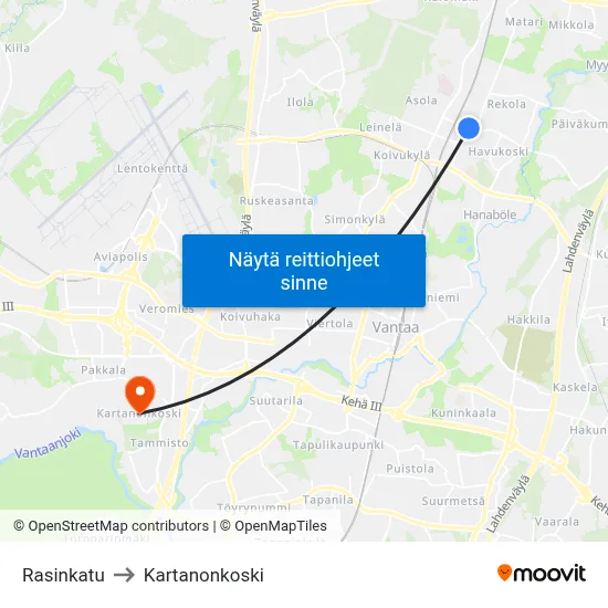 Rasinkatu to Kartanonkoski map