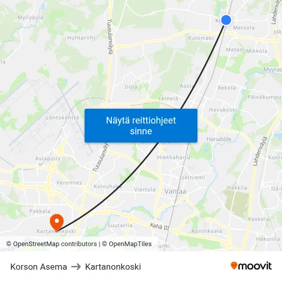 Korson Asema to Kartanonkoski map