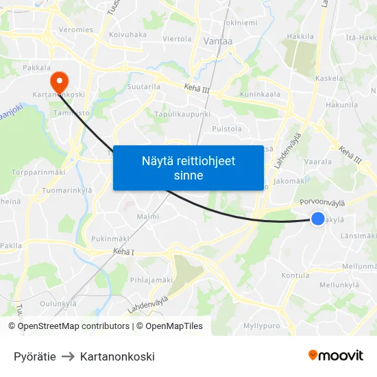 Pyörätie to Kartanonkoski map