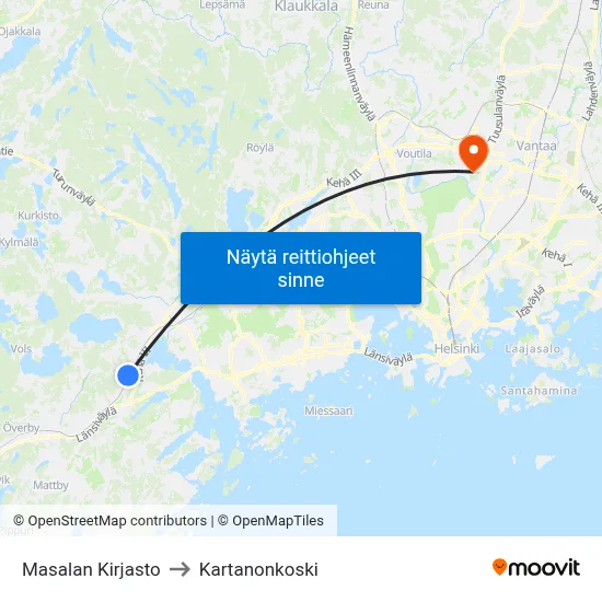 Masalan Kirjasto to Kartanonkoski map