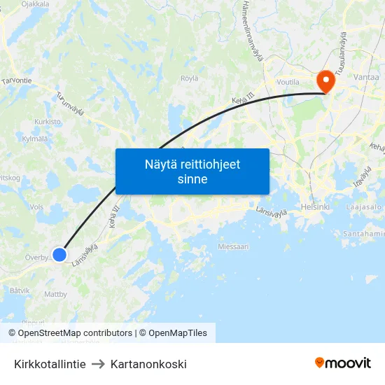 Kirkkotallintie to Kartanonkoski map