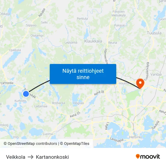 Veikkola to Kartanonkoski map