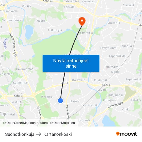 Suonotkonkuja to Kartanonkoski map