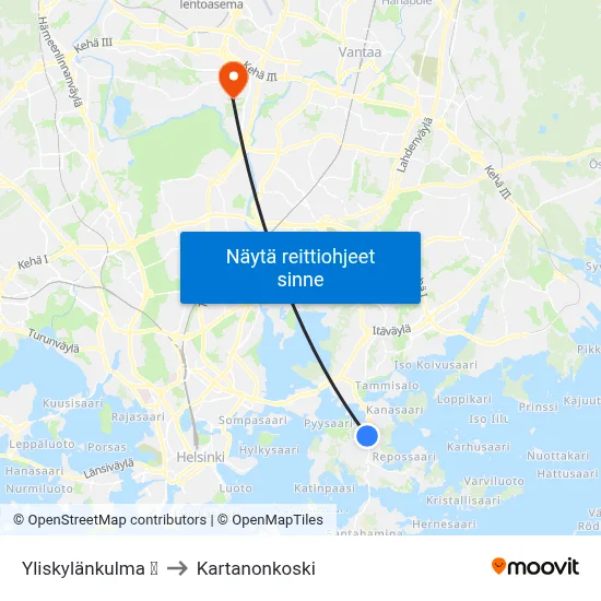 Yliskylänkulma 🏟️ to Kartanonkoski map