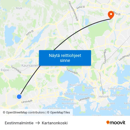 Eestinmalmintie to Kartanonkoski map