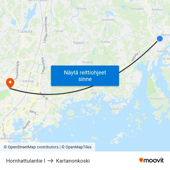 Hornhattulantie I to Kartanonkoski map
