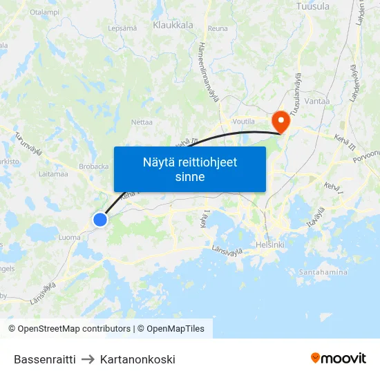 Bassenraitti to Kartanonkoski map