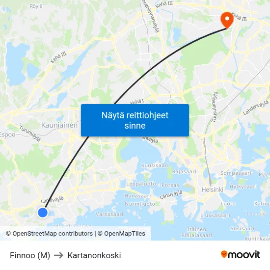 Finnoo (M) to Kartanonkoski map