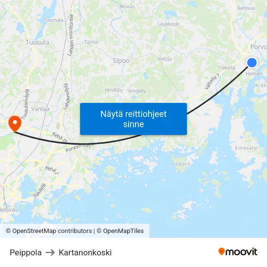 Peippola to Kartanonkoski map