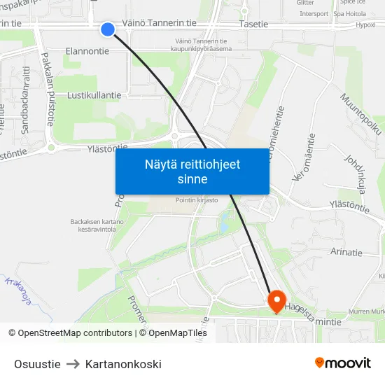 Osuustie to Kartanonkoski map
