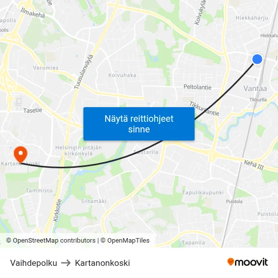 Vaihdepolku to Kartanonkoski map