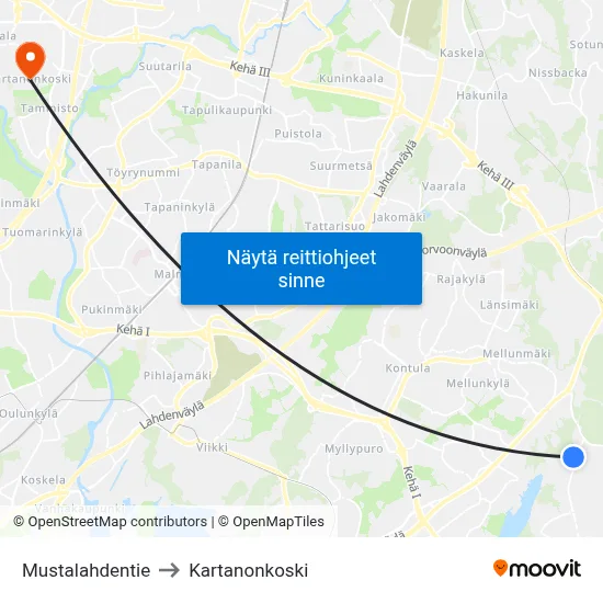 Mustalahdentie to Kartanonkoski map