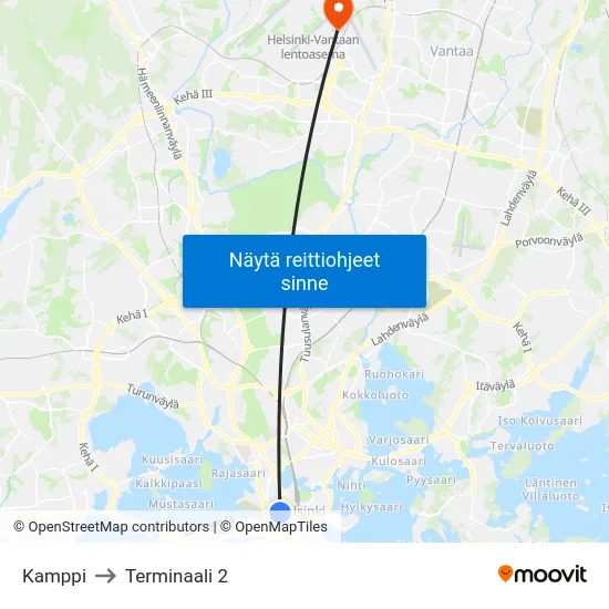 Kamppi to Terminaali 2 map