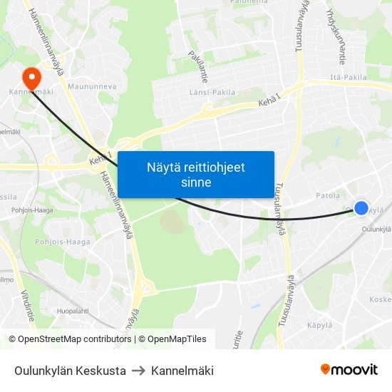 Oulunkylän Keskusta to Kannelmäki map