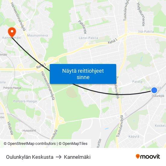 Oulunkylän Keskusta to Kannelmäki map