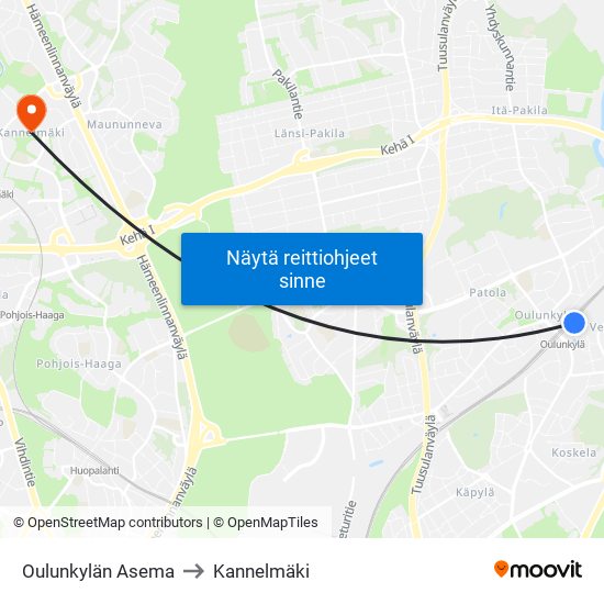 Oulunkylän Asema to Kannelmäki map