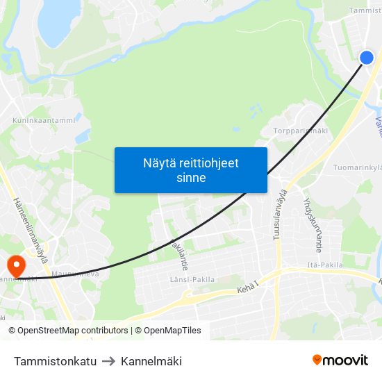 Tammistonkatu to Kannelmäki map