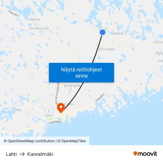 Lahti to Kannelmäki map