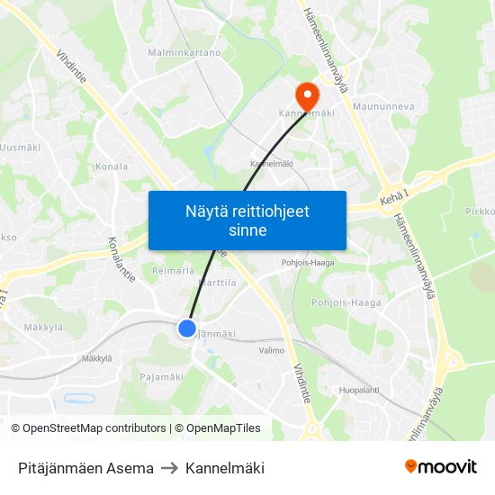 Pitäjänmäen Asema to Kannelmäki map