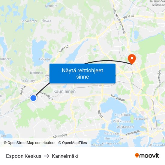 Espoon Keskus to Kannelmäki map
