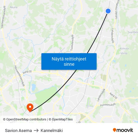 Savion Asema to Kannelmäki map